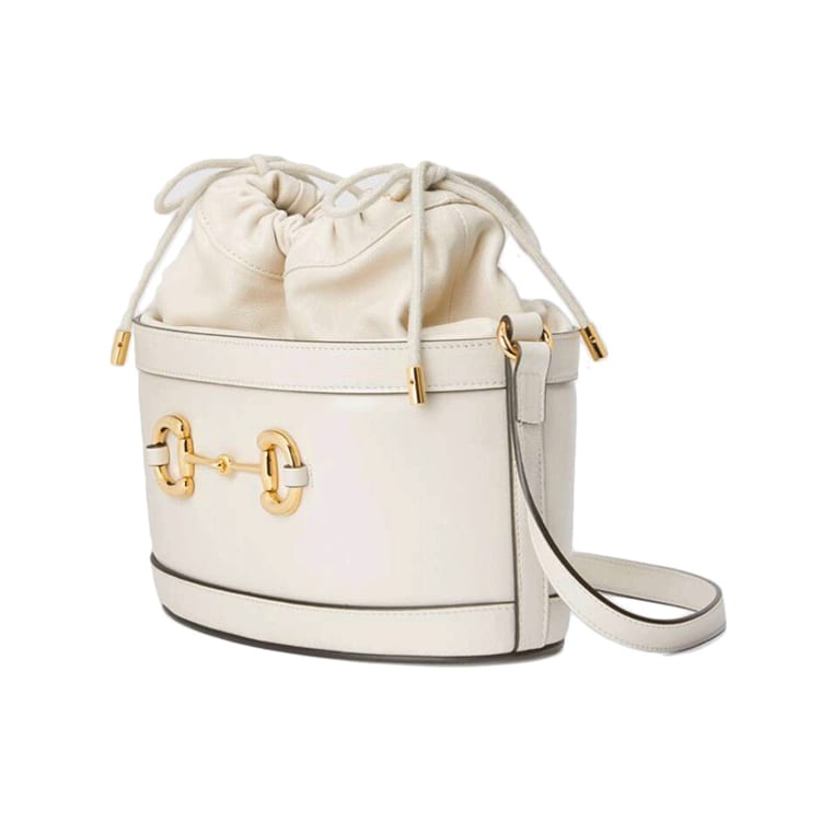 GUCCI Horsebit 1955 Leather Bucket Bag, Shoulder Bag, Crossbody Bag Women's White 602118-1DBLG-9022