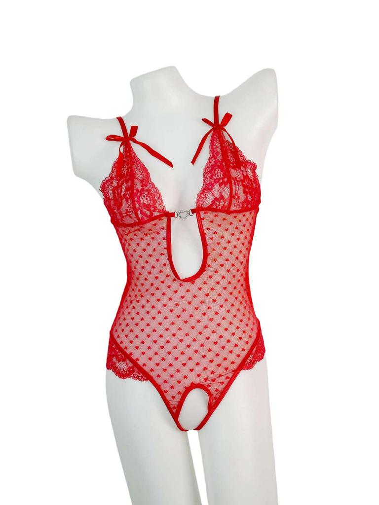 Lace Crotchless Bodysuit - French Flirty See-through Lingerie