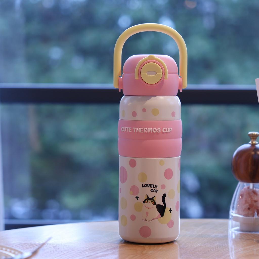 Water bottle111 stainless steel thermos cup large capacity 1D printing female student straw cup hot and cold cartoon carrying water cup