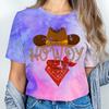 Retro Howdy Cowgirl Print T-shirts For Women Summer Short Sleeve Crew Neck T-shirt Vintage Graphic Tops Tie Dye T-shirts