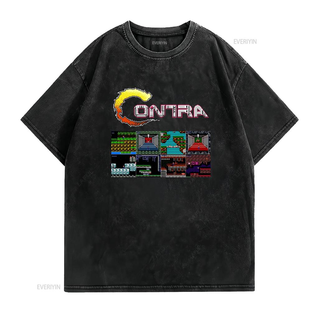 Contra gryzor all stages NES Famicom game 8 bit stage screen T Shirt Arcade classic vintage retro design sizes vintage Washed