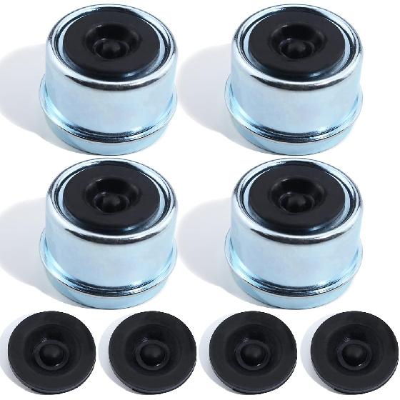 4PCS 1.98  Trailer Hub Cap,Trailer Axle Bearing Dust Cap Cup Grease Cover With 8 Rubber Plugs,Bolt Metal Trailer Axle Wheel Bearing And Hub Dust Caps