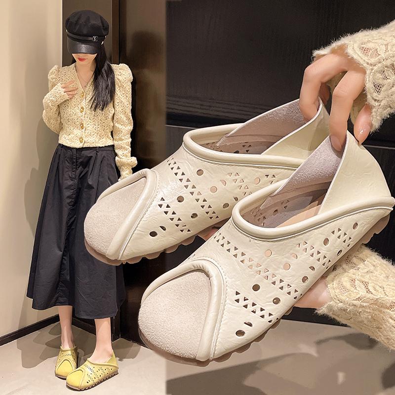 Fashion Single-shoe Women's 2025 New Soft-soled Cutout Two-wear Lazy Shoes with Flat Bottoms and Comfortable Bean-shaped Shoes