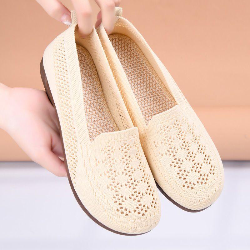 Fashion Soft Bottom Women's Shoes Mesh Breathable Hollow Out Flats Slip-on Soft Summer Outdoor Flat Shoes