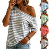 Top a righe da donna, casual e alla moda, con spalle scoperte