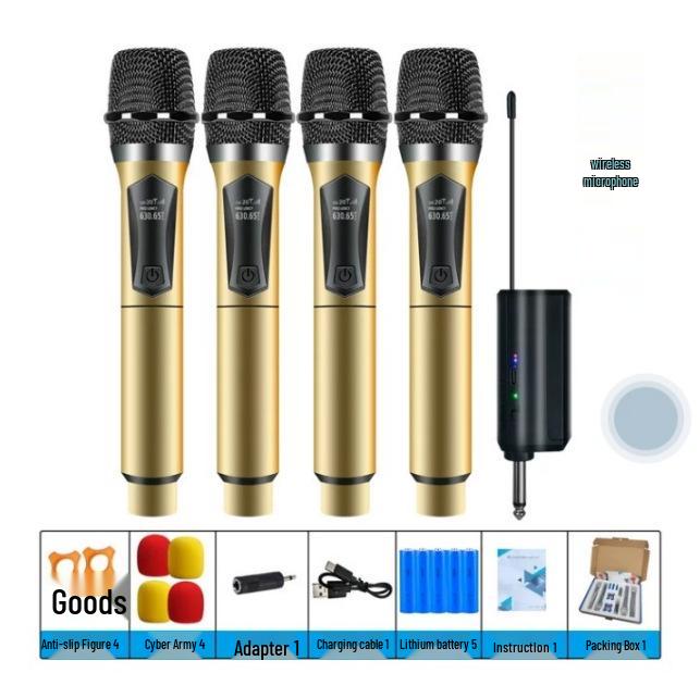 

Wireless Multifunctional Noise-Reduction Microphone for Parties, KTV, Meetings, Speeches, and Live Broadcasts v4 with four microphones чорний