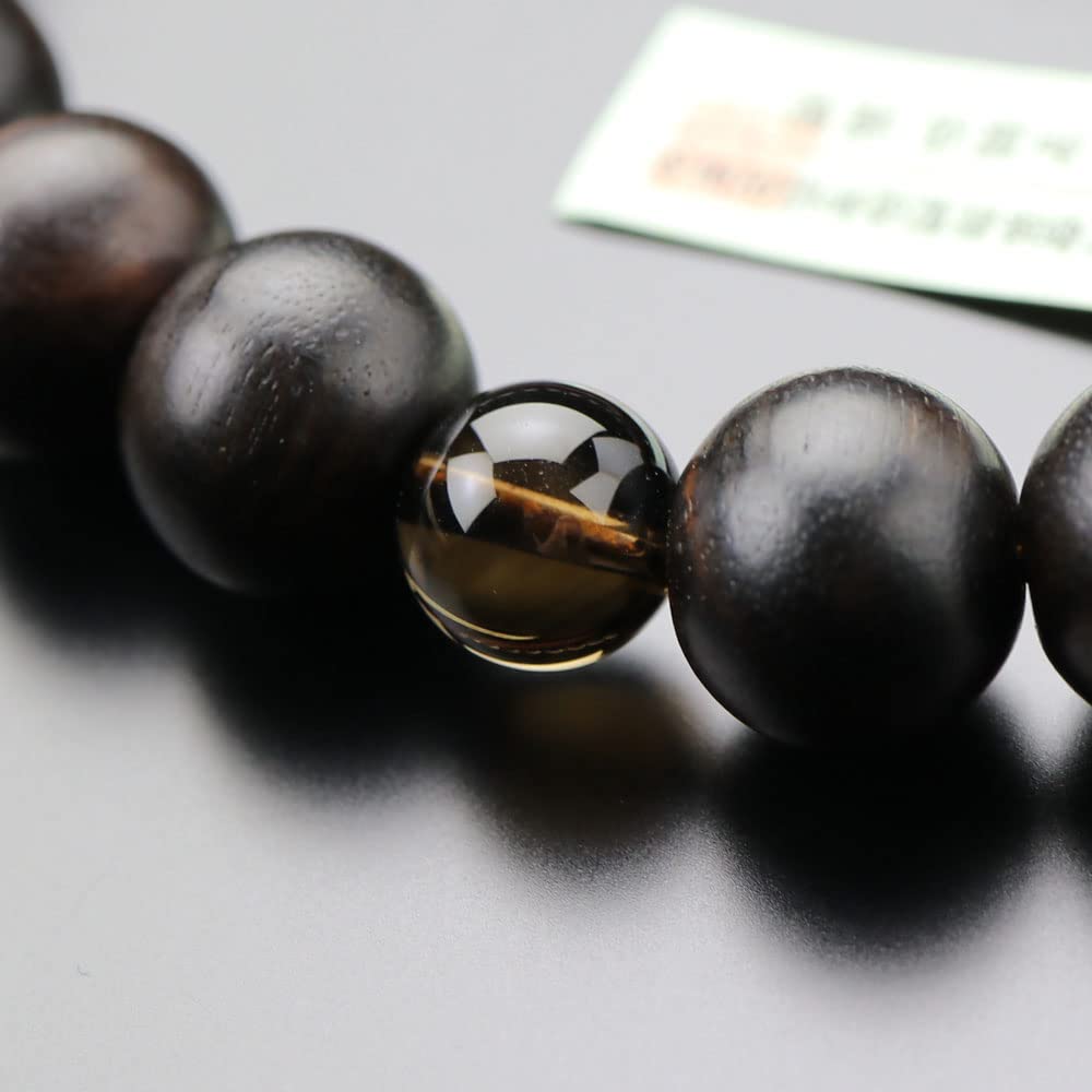 Jodo Shinshu Gebetskette für Männer, 22 Perlen, gestreiftes Ebenholz, 2 Himmel, braune Kristallschnur, Dutt-Gebetskette, Kyoto, Rauchquarz, Rauchkristall, buddhistisch