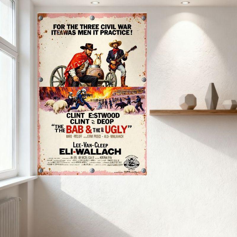 Vintage plechová cedule The Good The Bad And The Ugly, Rezavý okraj, Plakát westernového filmu, Nástěnná dekorace pro pánský pokoj, Bar, Kavárnu, Domov, Ar