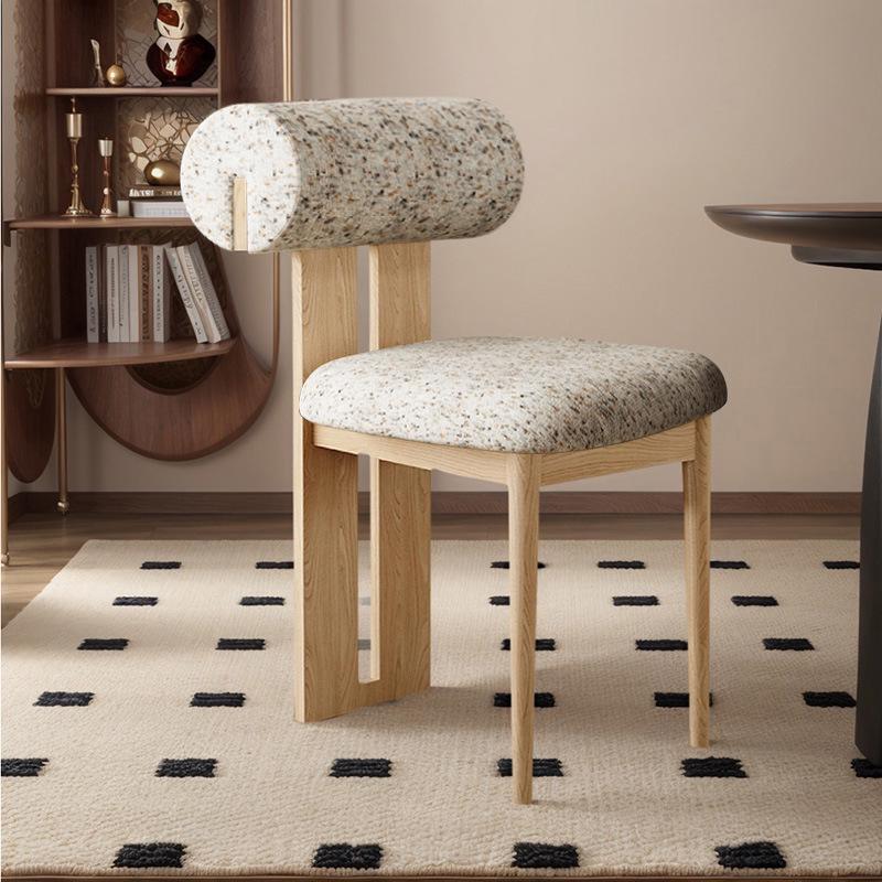 Nordic Solid Wood Dining Chair with Upholstered Soft Backrest - Cotton & Linen Fabric, Designer Style for Home or Cafe Use