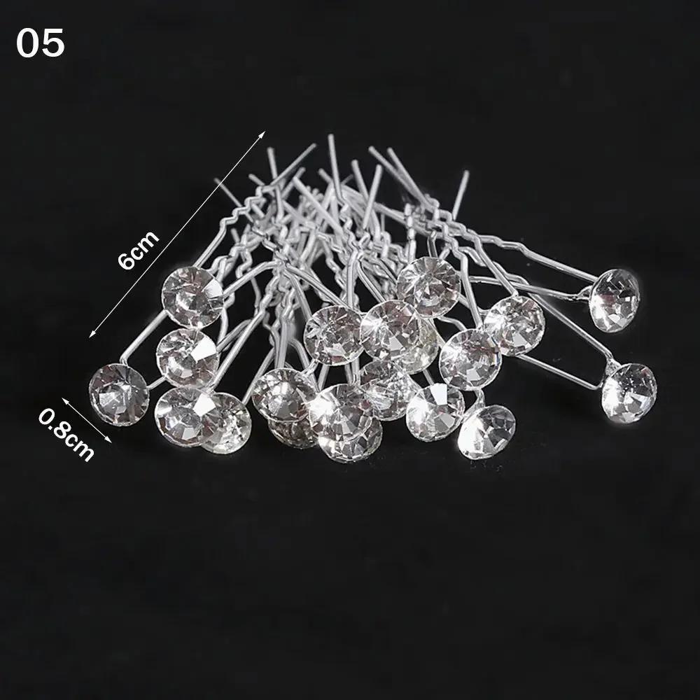 20Pcs Bridal U-shaped Pin Metal Barrette Rhinestone Pearl Hairpin Women Hair Accessories Wedding Hairstyle Design Tools