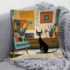 1Pc Of Short Plush Decorative Pillow Cover Featuring An Atomic Cat Design In Mid-Century Modern Style, With Single-Sided Printin