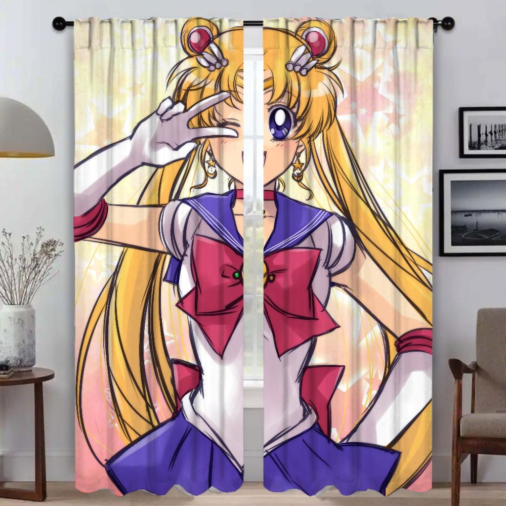 Zasłony zaciemniające do salonu Zasłona SailorS Moon Wystrój wnętrza Zasłony 2 sztuki Rolety Dekoracja Halloween Przegroda