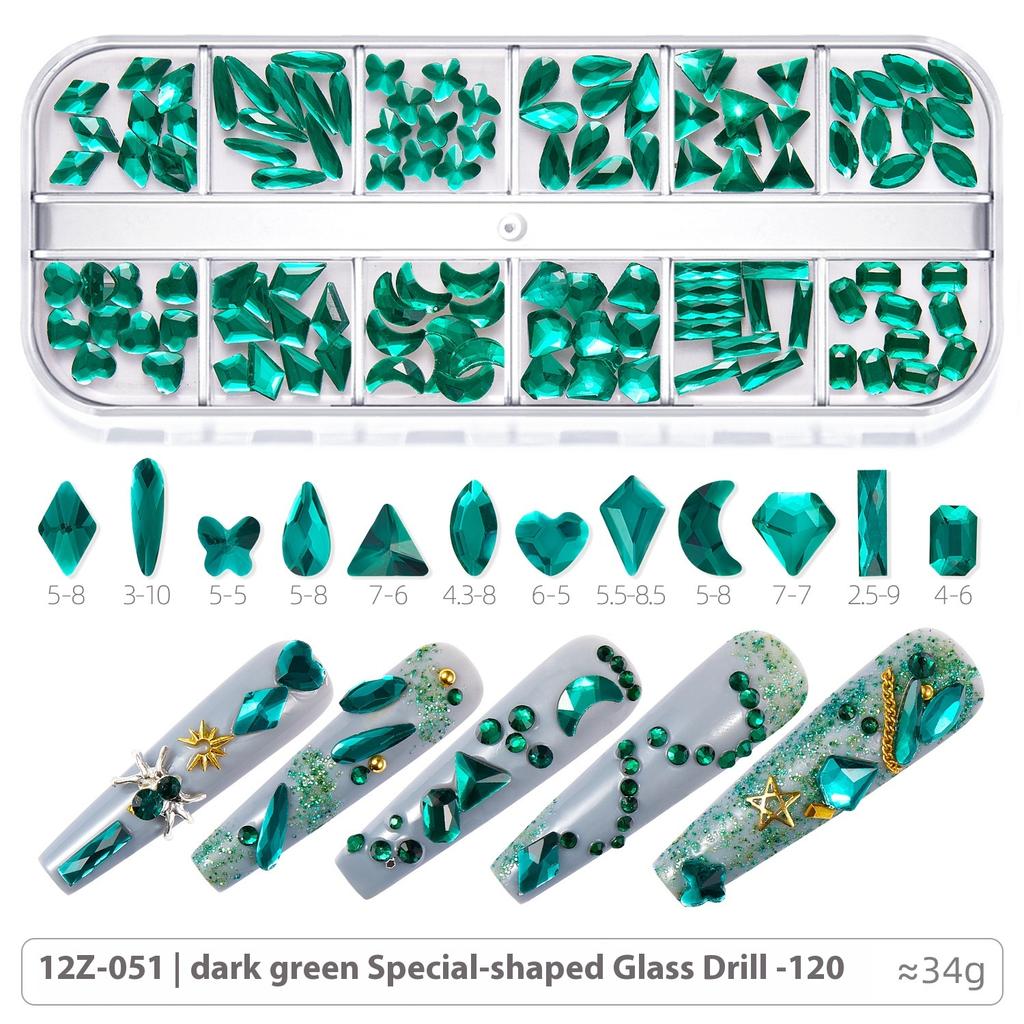 Broca para Nail Art 12 Compartimentos Strass Fundo Plano Broca Formato Especial Unha Vidro AB Aurora Transparente Broca Unha Conjunto de Joias para Nail Art