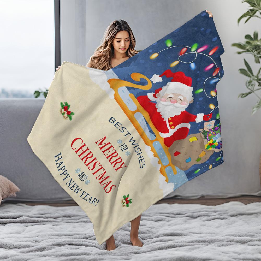 Cozy Christmas Blanket Flannel Throw Soft Warm Festive Holiday Home Decor Gift Best Wishes Merry Christmas New Year