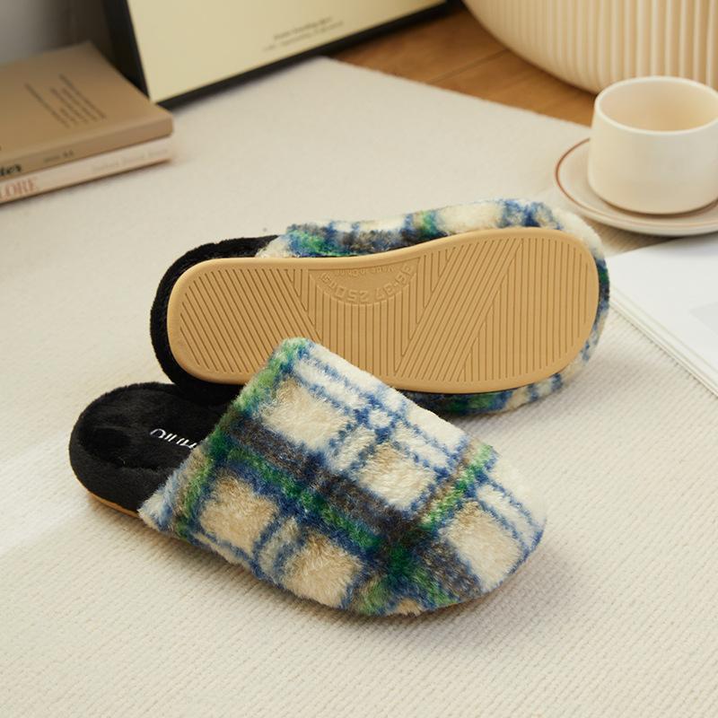 Cotton slippers retro plaid warm indoor non-slip household plush slippers winter