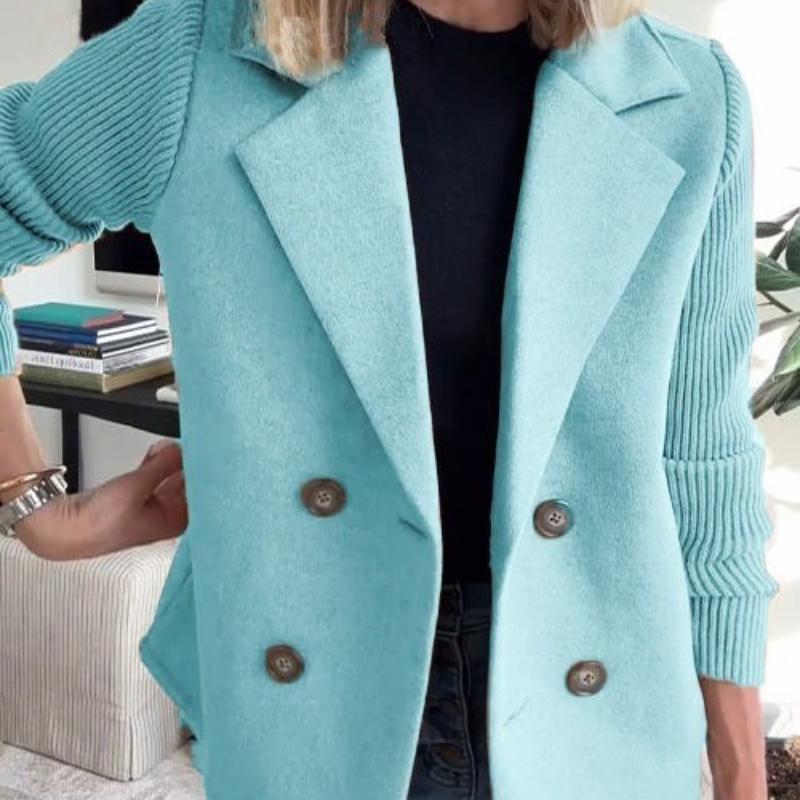 

2025 Весна Новий Светри Куртка Європейський та Американський Жіночий Модний Стиль Вовняне Сплайсингове Пальто S світло-синій колір