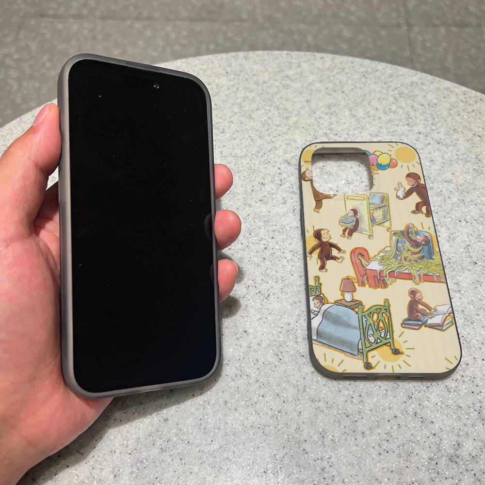 Lovely Cartoon C-Curious Georges Corrugated Stripe Phone Case For iPhone 17 16 15 14 13 12 11 Pro Max Plus Pro Shockproof Cover