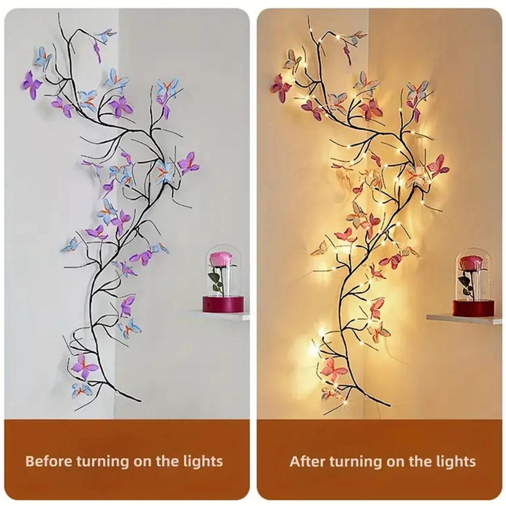 36Led Willow Vine String Light 1.6M 8 Modes USB Butterfly Festival Room Decoration Indoor and Outdoor Wall Lights