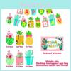 Banner Exquisito de Cacto Flamingo Havaiano Abacaxi Coco Para Diversão de Festa Tropical
