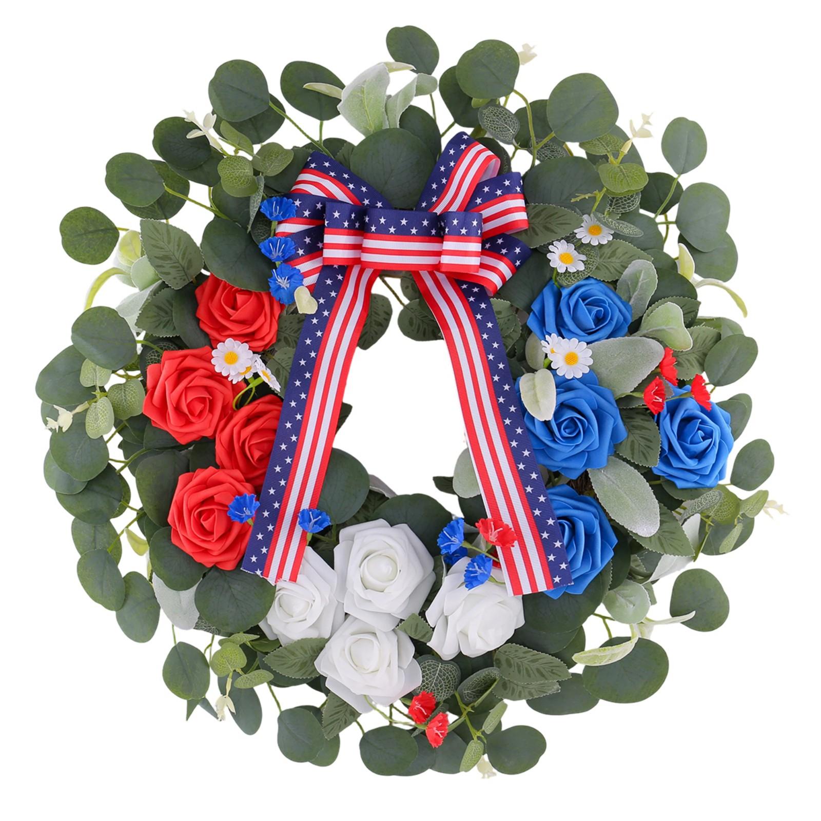 

Independence Day Wreath Home Garden Holiday Decoration Hanging Ornament Handmade Plastic Simulation Wreath Decoration One Size