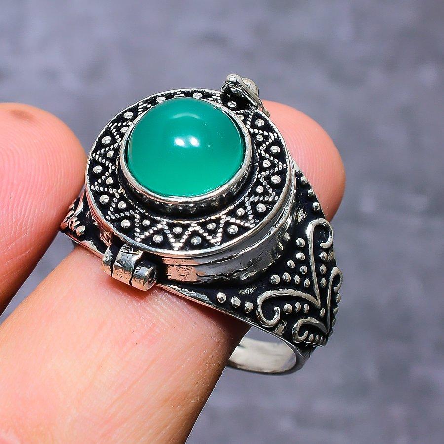 Natural Green Onyx Gemstone 925 Sterling Silver Jewelry Ring Size 14 A9h72