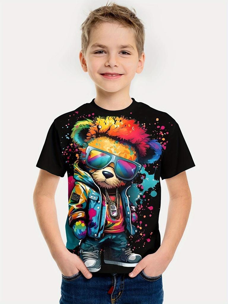 Kids Boys Clothes Short Sleeve Cool Bear Print Children Summer Clothes Boys Tshirt Casual Stylish Girl Clothes O-Neck Child Tops