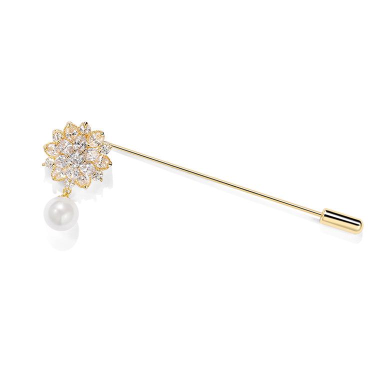 Bo Xin Yun Zirconia Brooch - Elegant Anti-Exposure Pin for Dresses