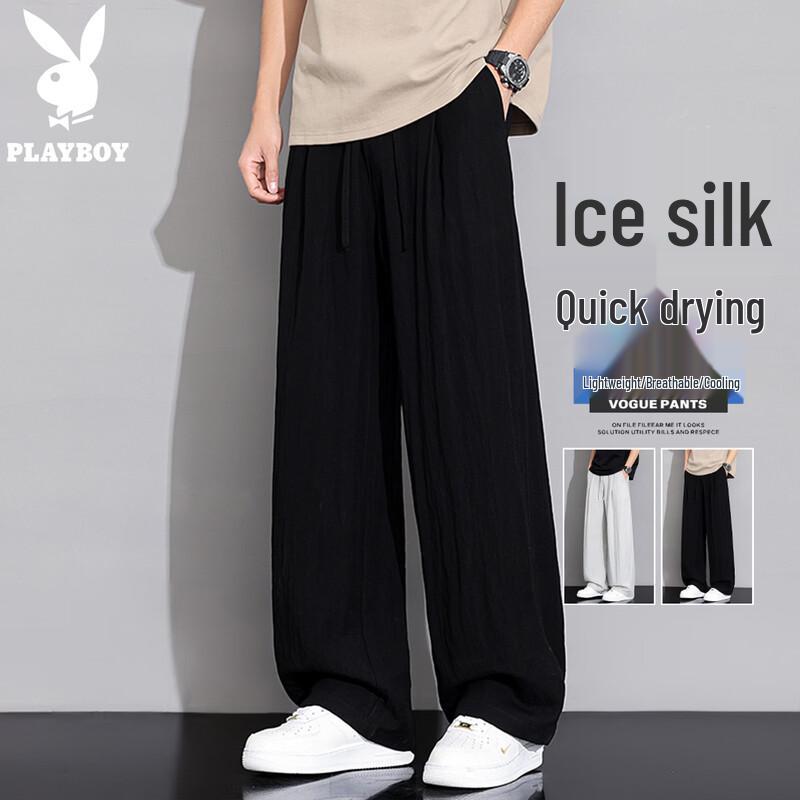 Playboy Men s Summer Ice Silk Loose Straight-Leg Casual Pants XL