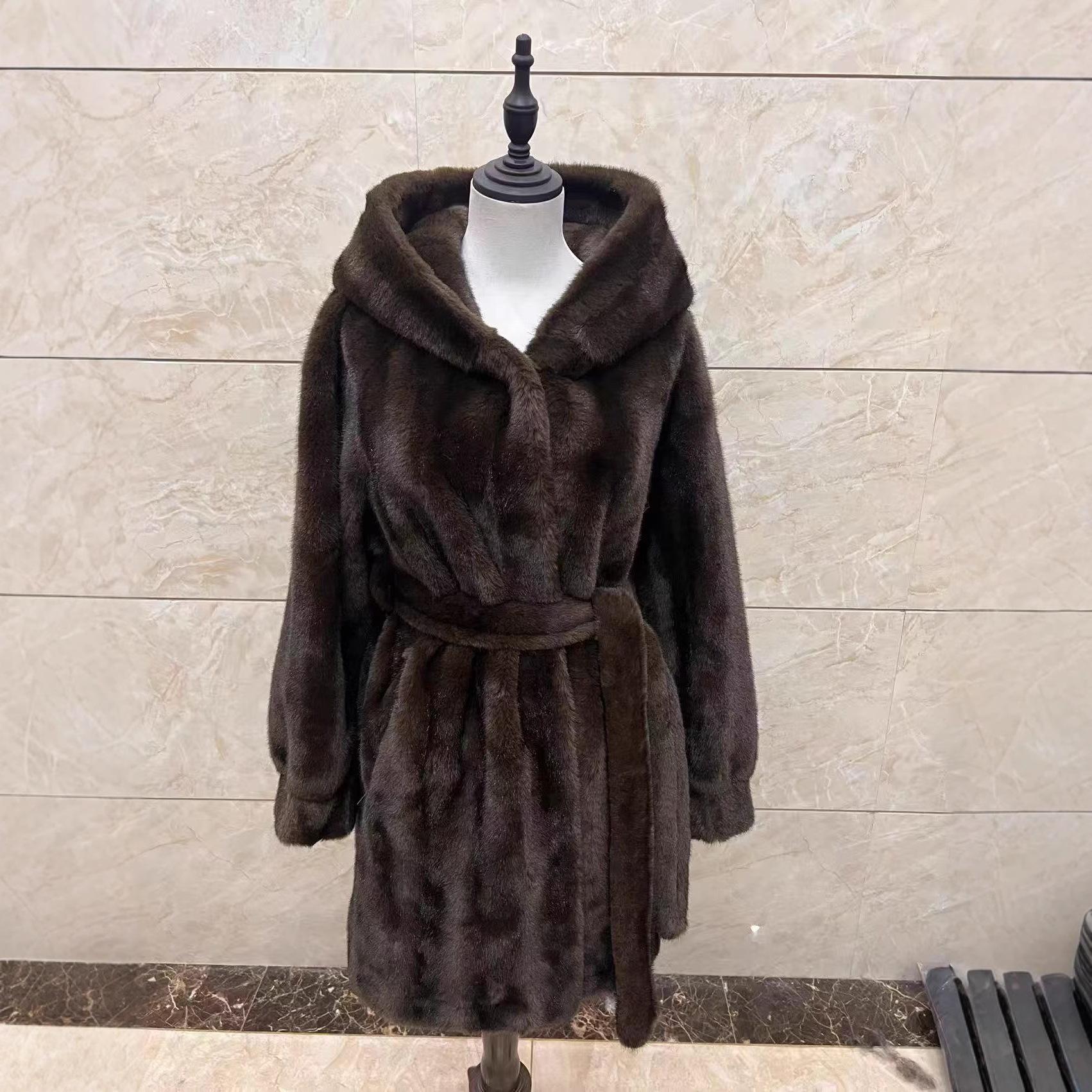 

2025 New Winter Faux Mink Fur Coat for Women Hooded Fur One-piece Faux Mink Fur Coat one size fits all