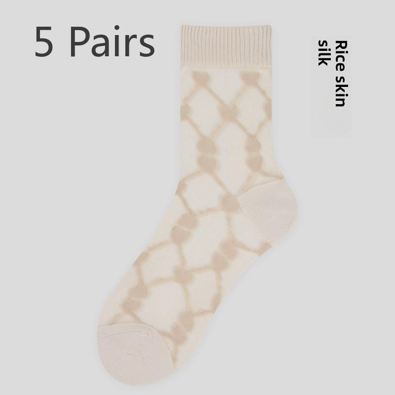 5 Pairs Spring and Summer Socks Women's Mid-tube Socks Love Card Boneless Crystal Stockings