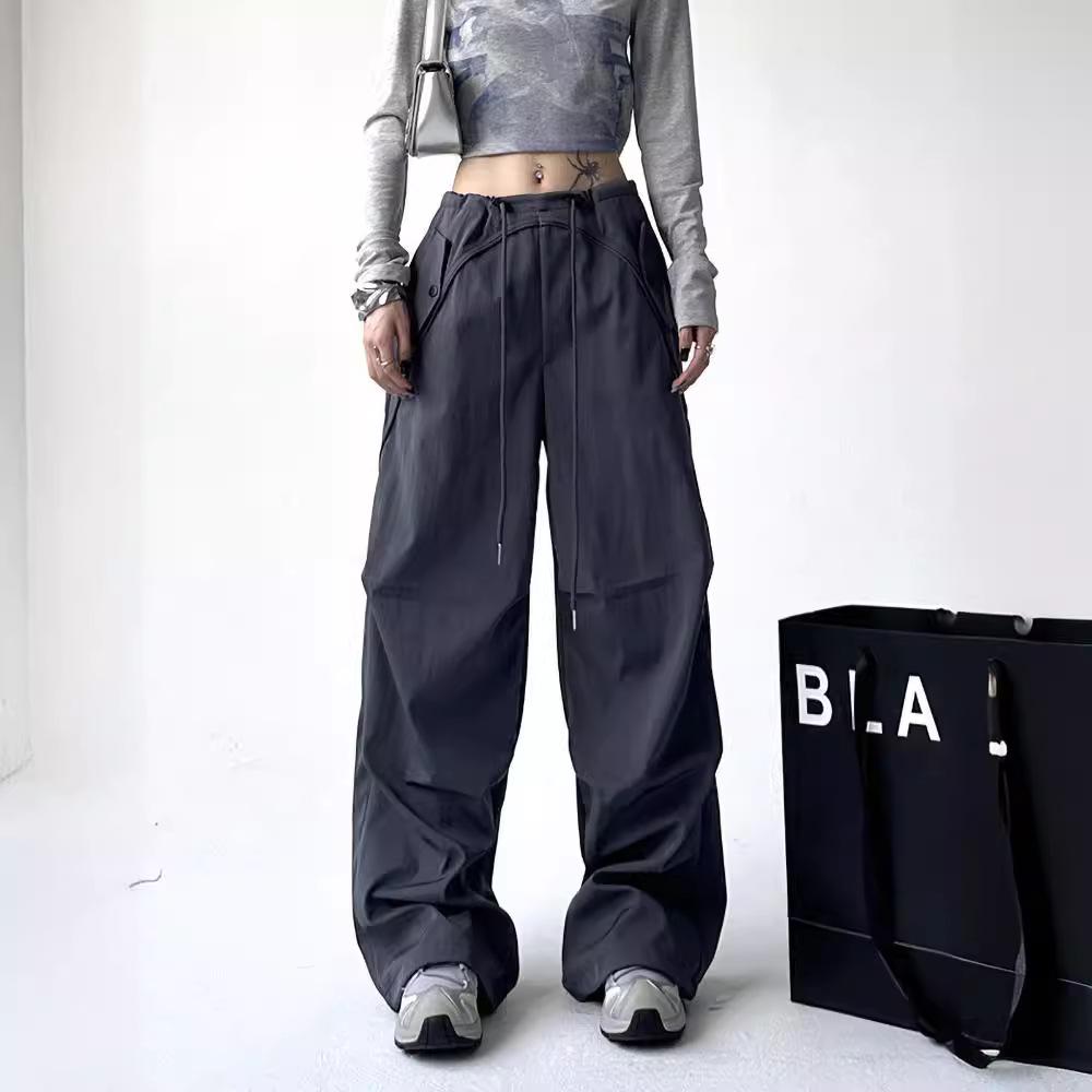 Spring & Autumn Women's Wide-Leg Pants: Elegant, Loose, Floor-Length Sports Trousers in American Style.