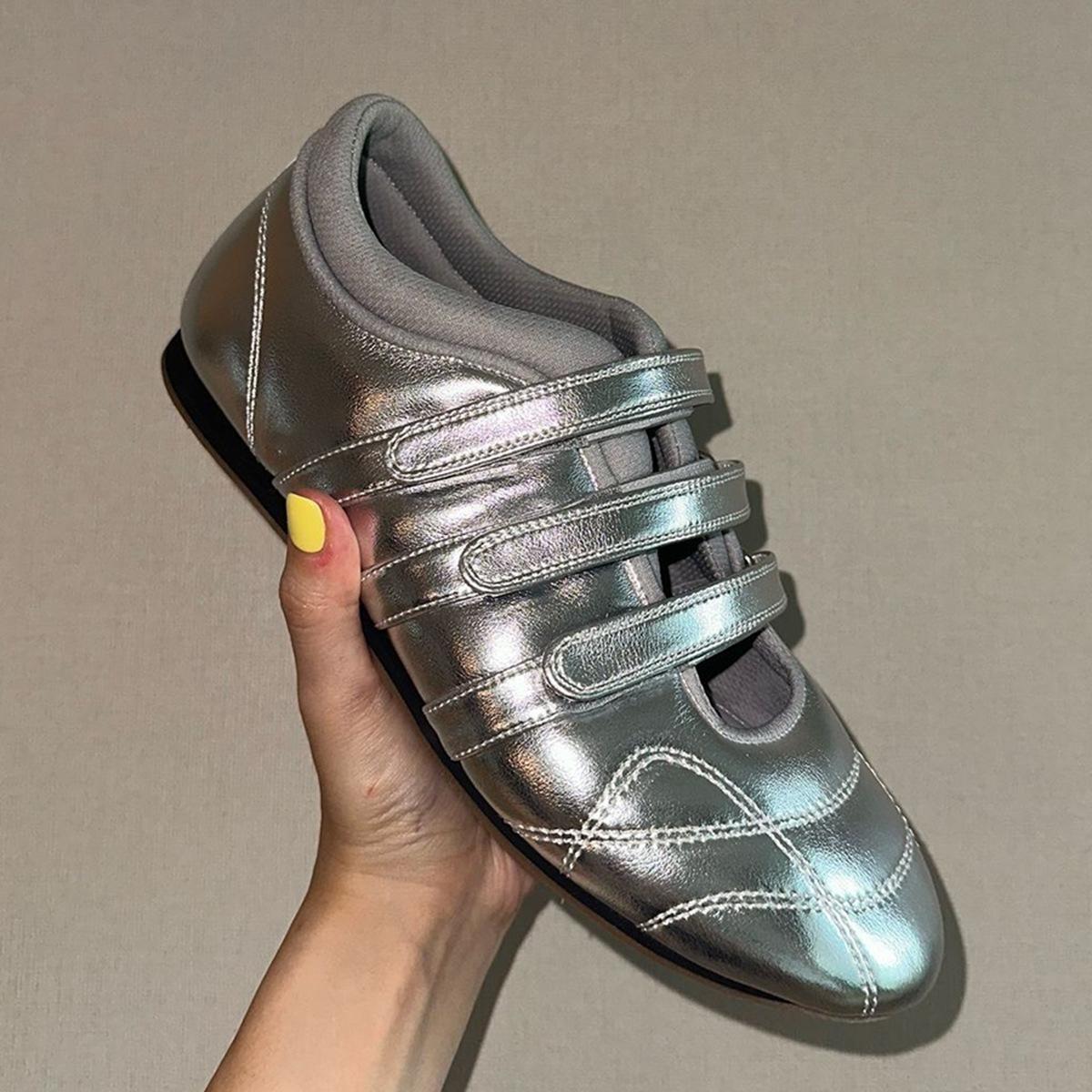 

Spot second hair! Fashion versatile new three Velcro casual function Mary Jane single shoes women s bowling shoes 40 серебряный