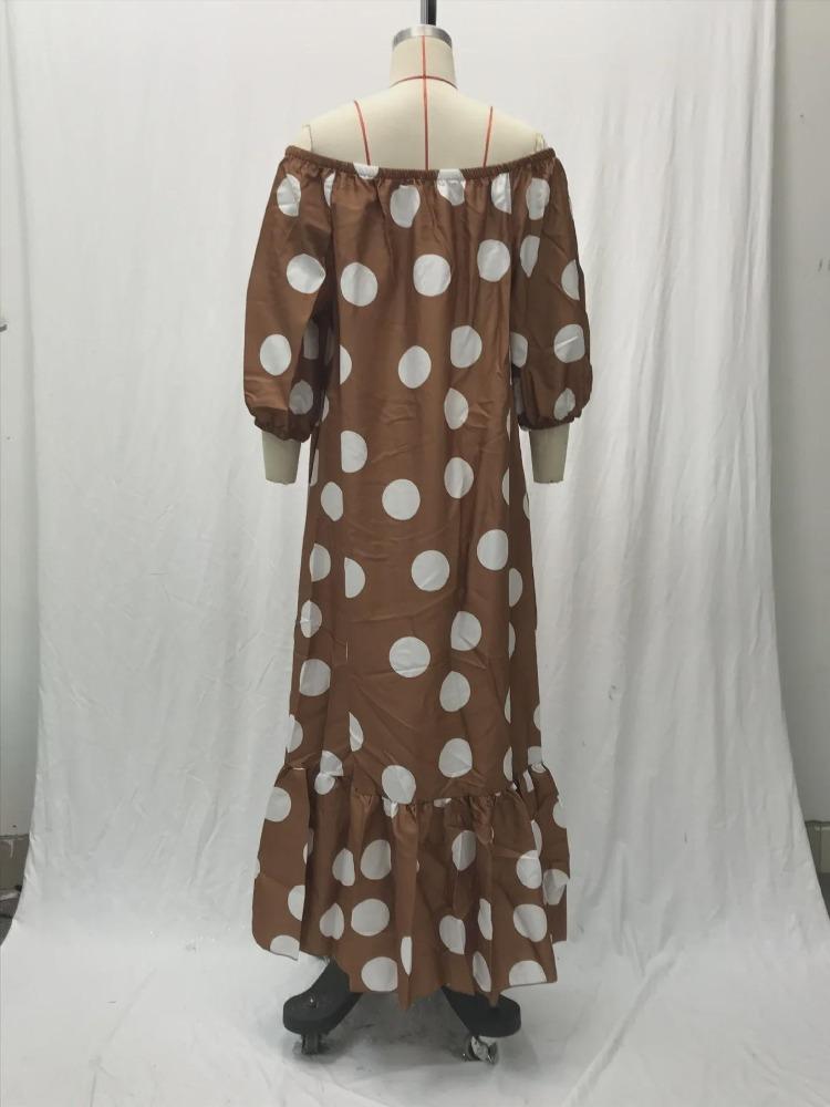 2025 European American Style Bohemian Off Shoulder Polka Dot Maxi Dress