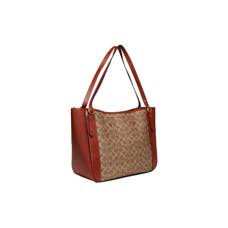 New COACH Canvas Pebbled Leather Tote Bag, Shopping Bag, Handbag, Shoulder Bag Women's Brown C8354-B4NQ4