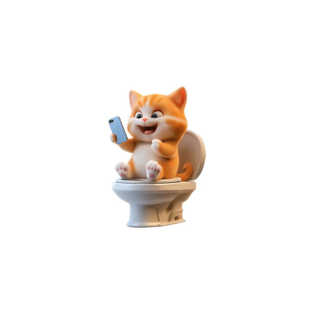Cute Dog Looking At Phone Waterproof Self Adhesive Toilet Lid Sticker Bathroom Renovation Decor