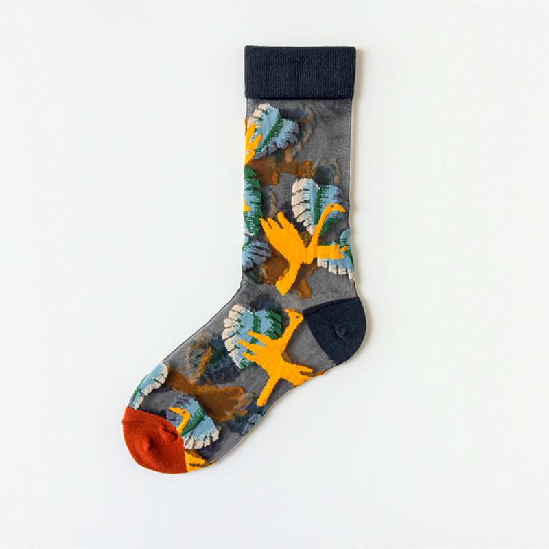 1 para skarpetek damskich kreskówkowy kot kwiat roślina kawaii śmieszne codzienne damskie kryształowy jedwab modne skarpetki streetwear harajuku skarpetki załogowe