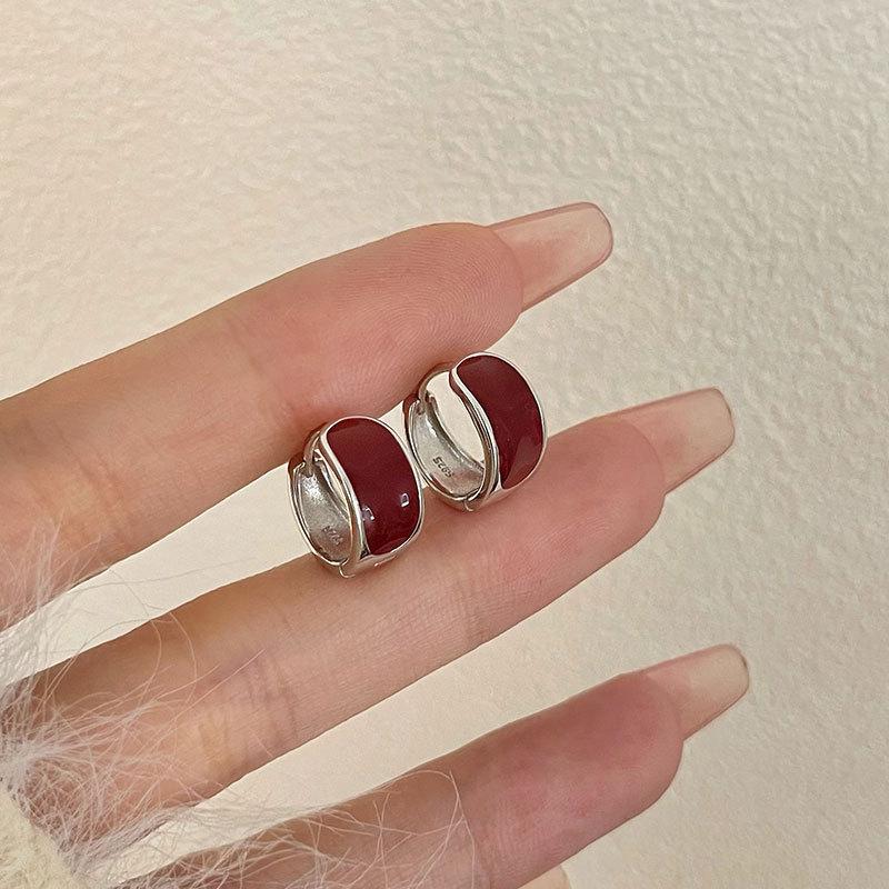 Cercei festivi cu cataramă pentru urechi, retro, lipiți, roșii, pentru toamnă și iarnă, la modă