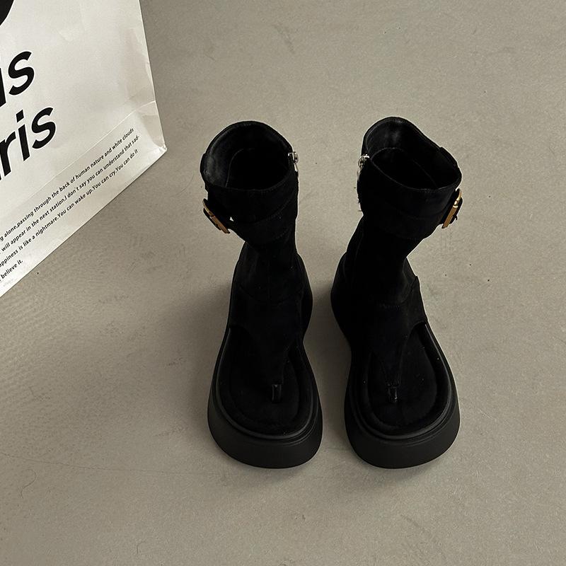Fashion versatile casual retro toe cool boots women's 2025 summer new versatile temperament simple outer wear stacking boots