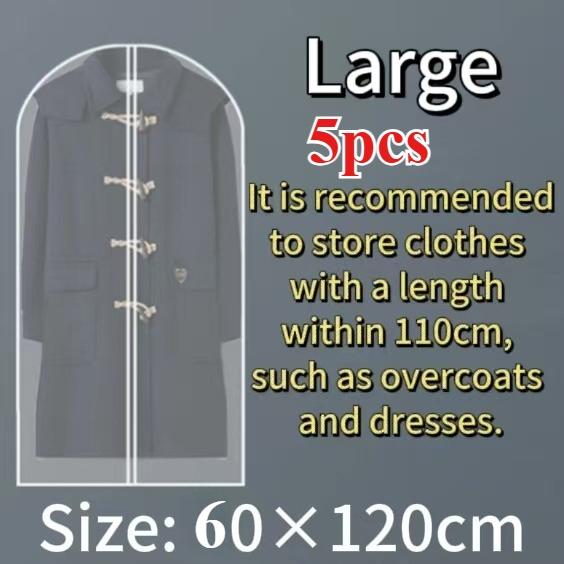 1/2/3/5pcs  Durable Garment Dust Cover with Zipper Closure Long Hanging Clothes Bag for Coats Jackets & Wardrobe Organization