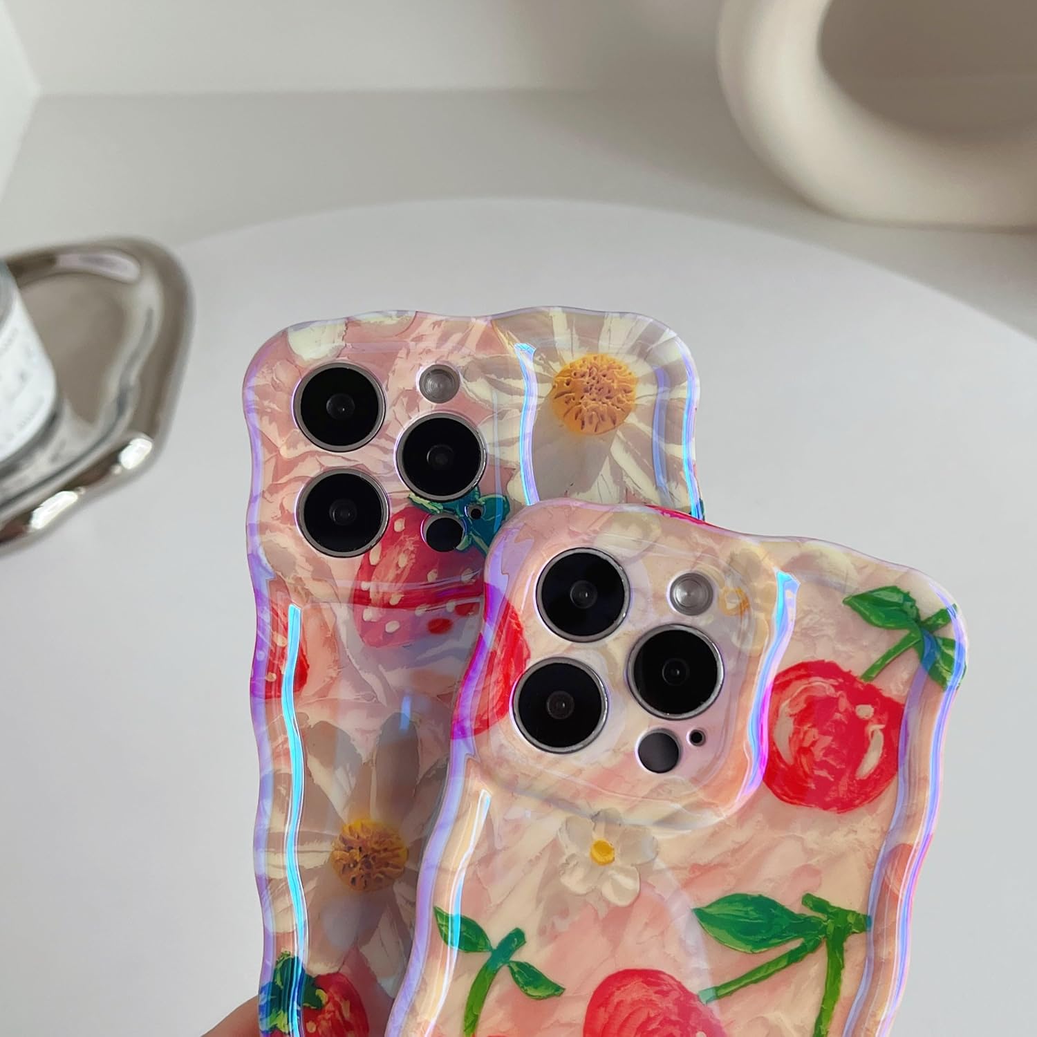 

Caseative for iPhone 16 Pro Case,Curly Wavy Frame Strawberry Flower Floral Print Phone Case (Strawberry)