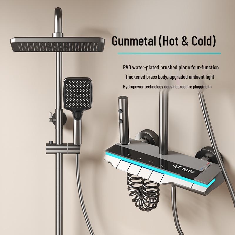 Oryginalny termostatyczny zestaw prysznicowy w całości miedziany z wyświetlaczem cyfrowym i funkcją deszczownicy LED
