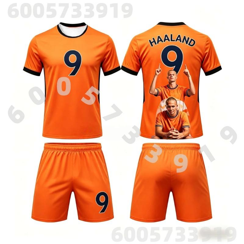 AI Haaland #9 Football Fan Clothing Boys Girls Children's T-shirts and Shorts Set, Jersey Suitable for Father and Son Clothing