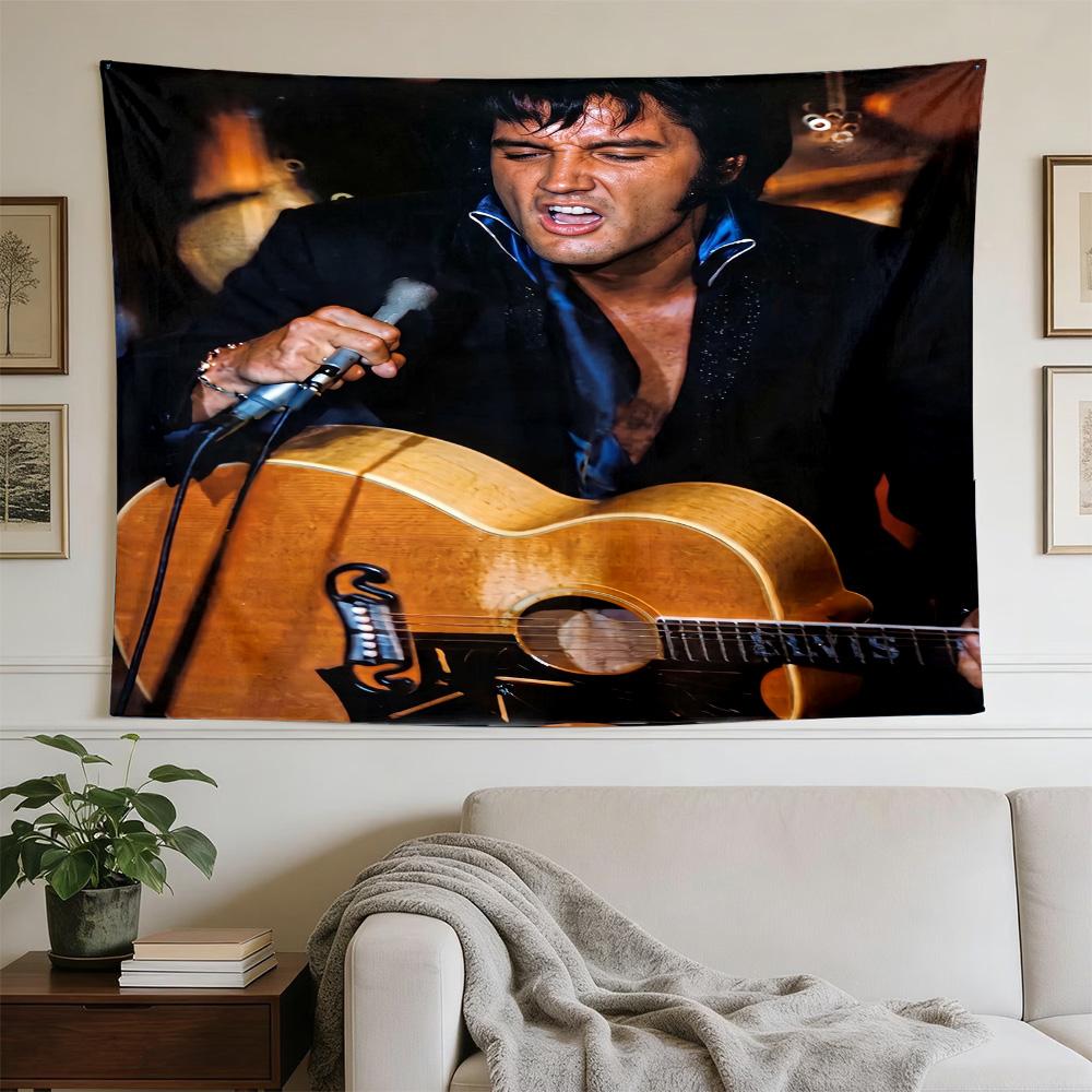 Elvis Presley Guitar Performance Large Size Wall Tapestry, Room Aesthetic Decor for Living Room Party Background,Perfect Gift