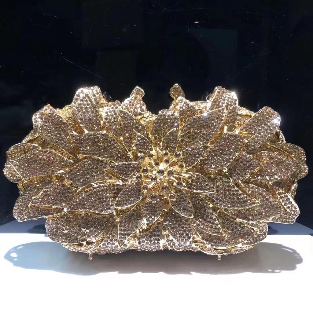 WHTUOHENG Gold/ White Clear Green Crystal Women Evening Clutch Diamond Party Purse Formal FlowerRhinestone Purses And Handbags