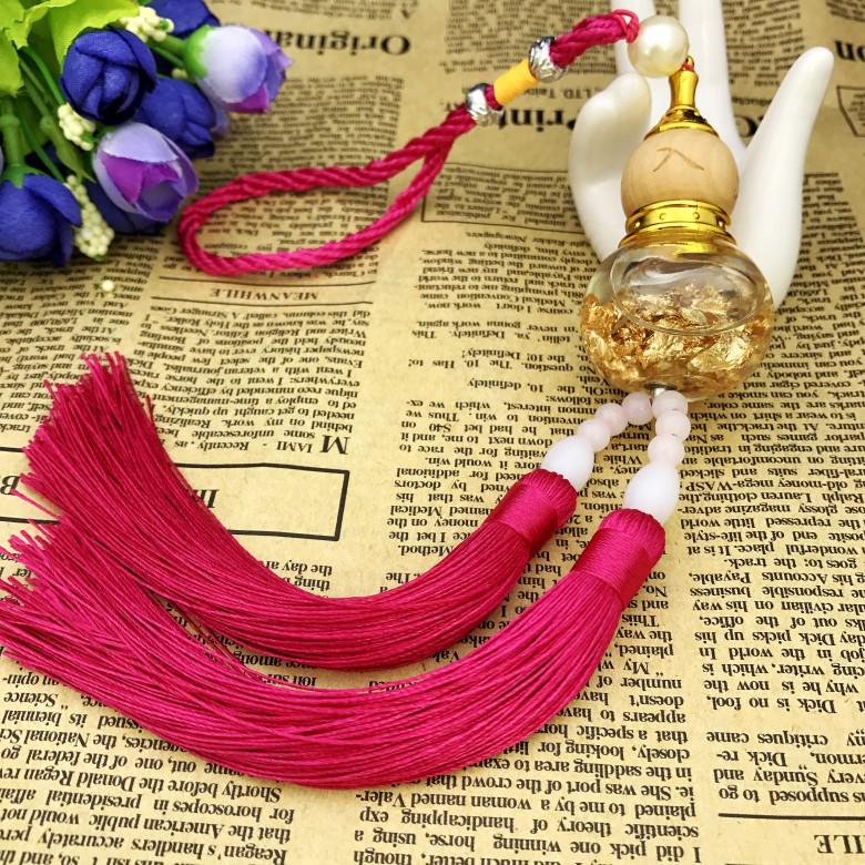 Gold Foil Double Tassel Gourd Car Ornament with Essential Oil