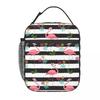 Black Striped And Cartoon Flamingo Insulated Lunch Bag for Office Cooler Thermal Food Box Tote Leakproof Lunch Boxes Container