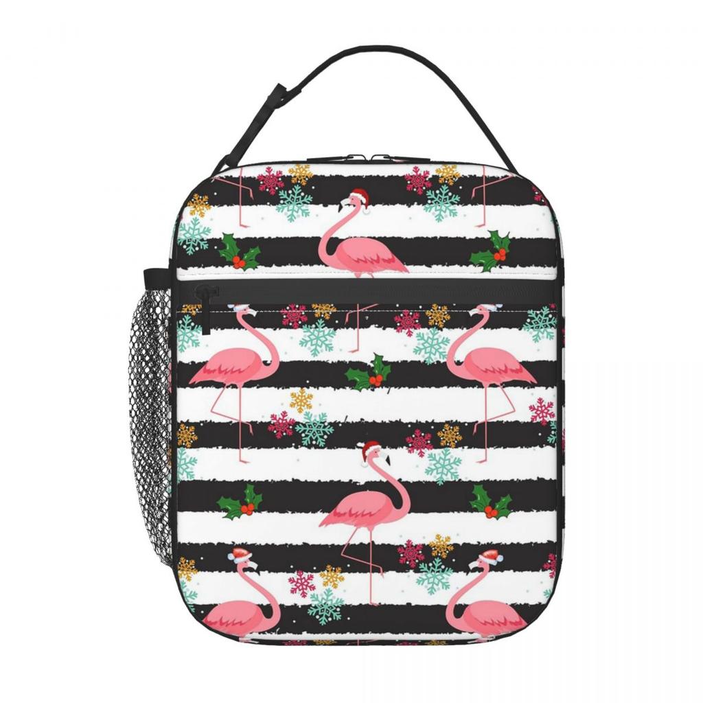 Black Striped And Cartoon Flamingo Insulated Lunch Bag for Office Cooler Thermal Food Box Tote Leakproof Lunch Boxes Container