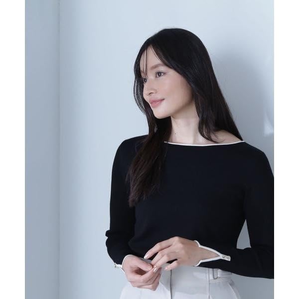 Beauty Basic Boat Neck x Black [Natural Basic] Sweater, All-Knit Series, Knit, Off-White