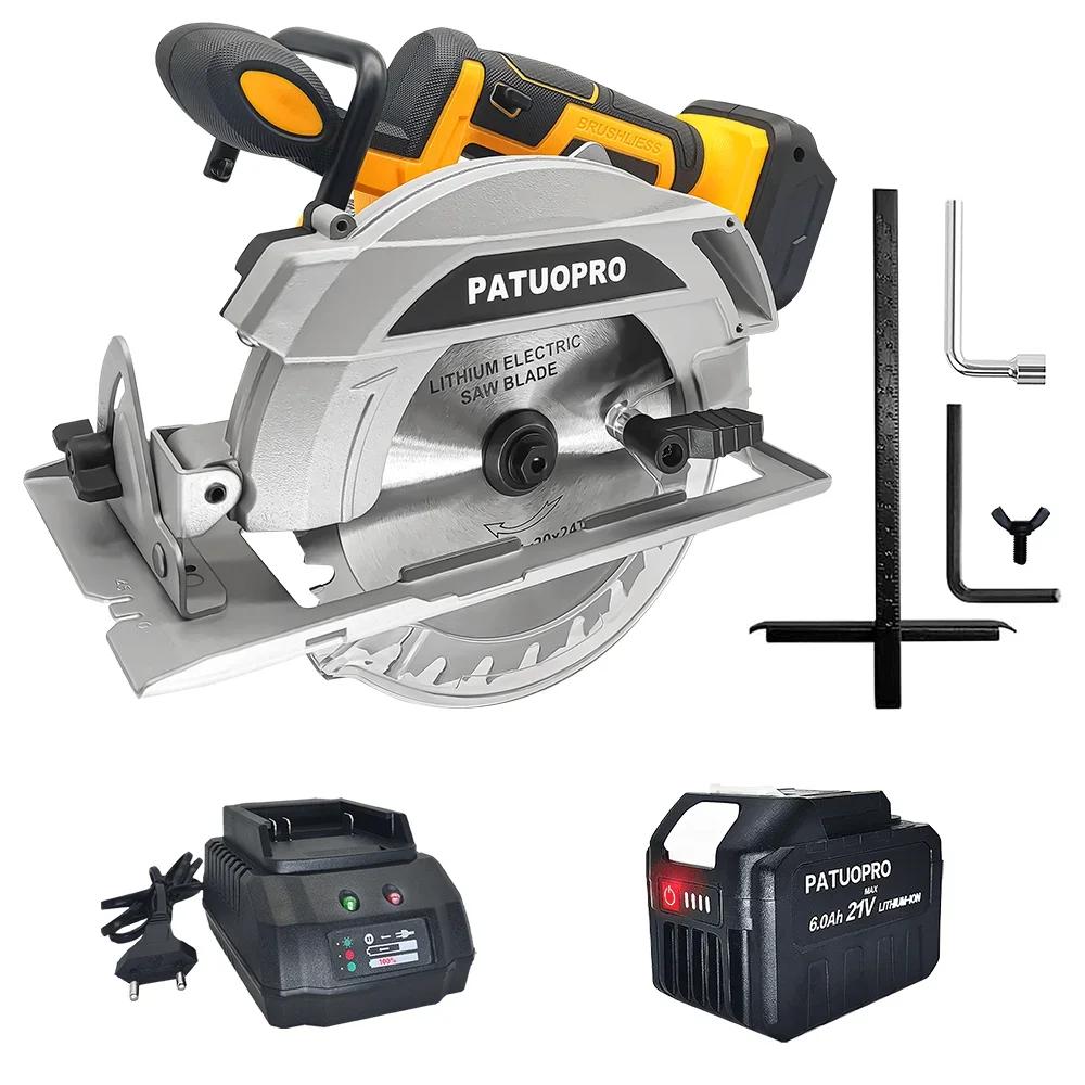 PATUOPRO 1500W Brushless Circular Saw 6.5inch Cordless Electric Saw Stone Woodworking Cutting Power Tools For Makita 18V Battery