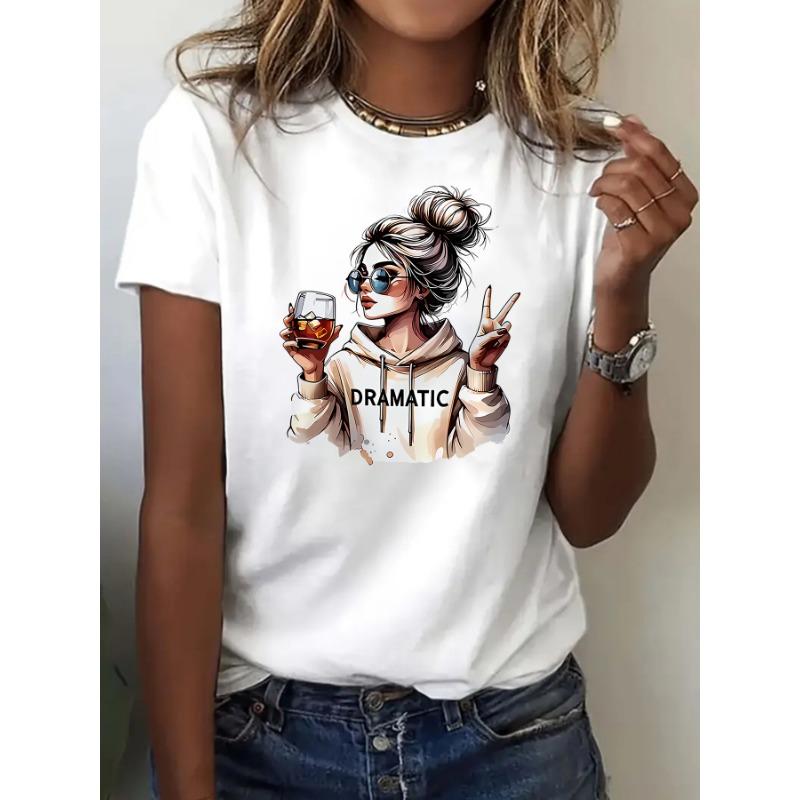 

Streetwear 90s Women S Casual Graphic T-Shirt Dramatic Print with Wine Print Short Sleeve T Shirt Clothing Top Tee XL